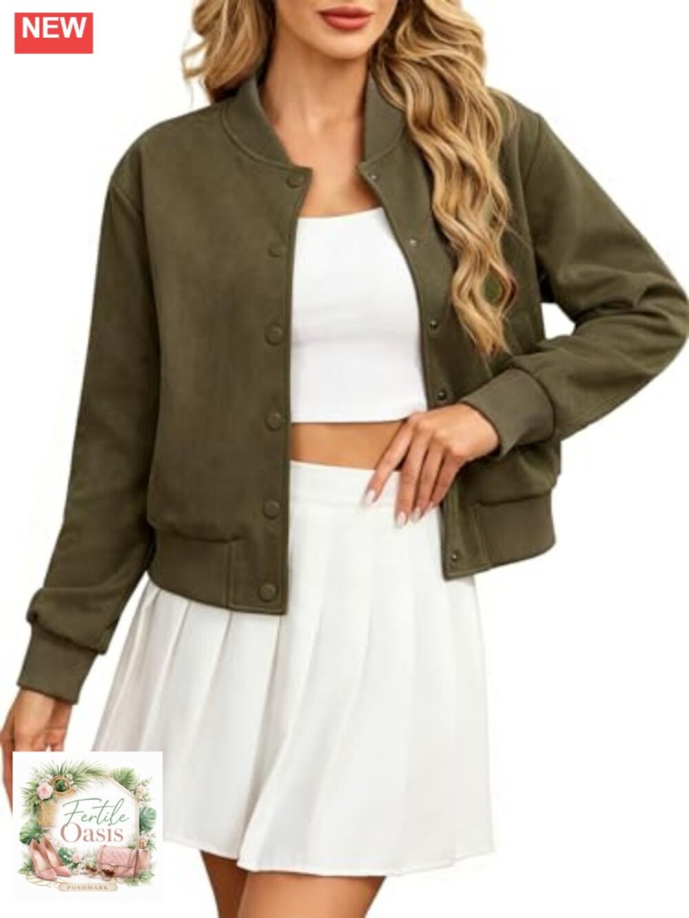 Women's Faux Suede Cropped Varsity Bomber Jacket Button Front